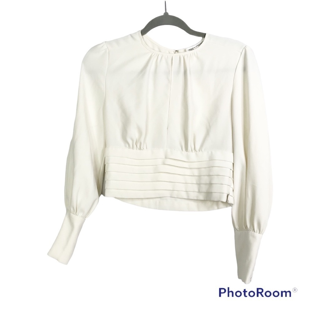 Amanda Uprichard NY white pleated long sleeve blouse size S